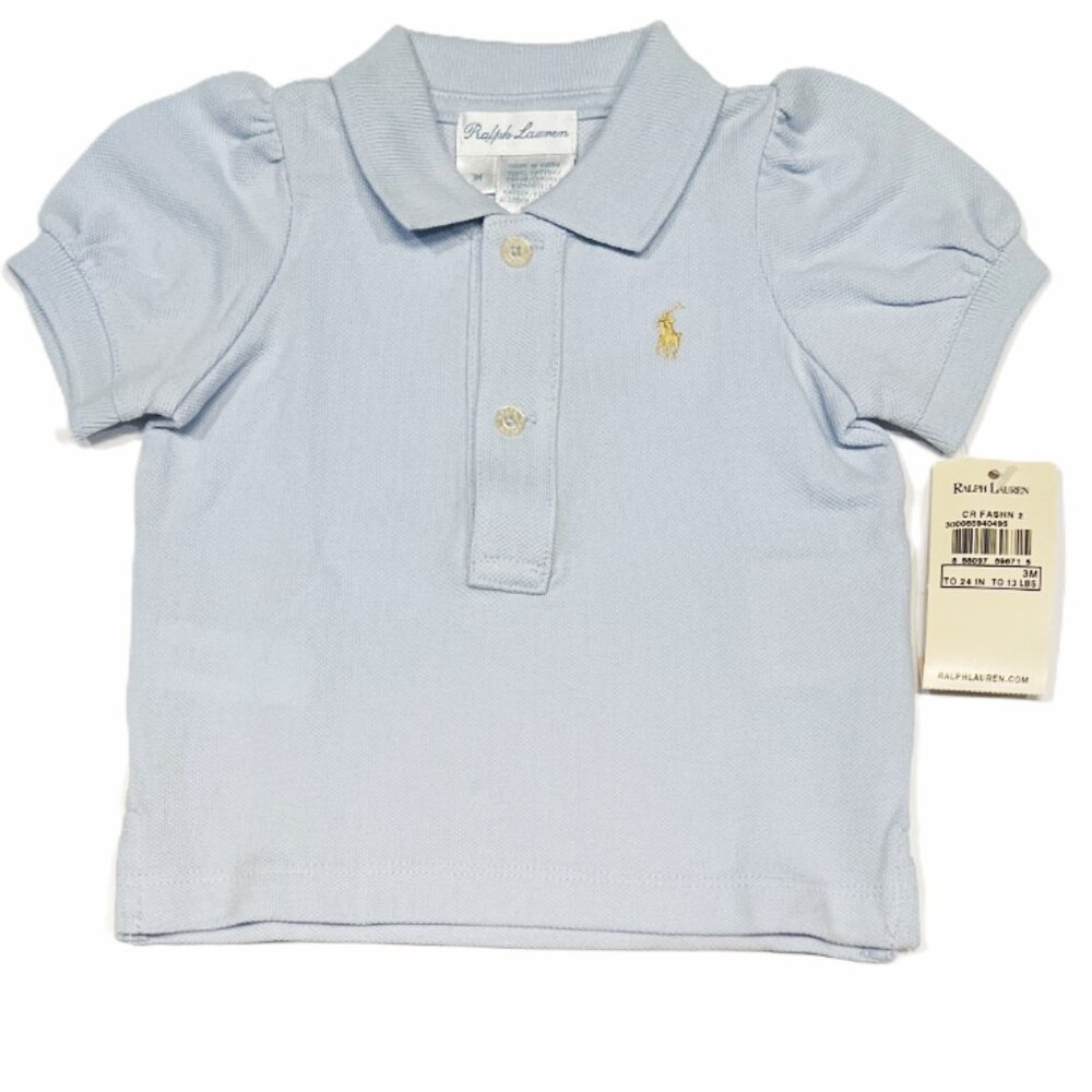 Ralph Lauren - NWT 3mo girls light blue cotton polo shirt with puffed sleeves